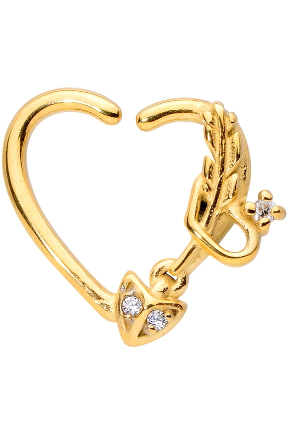 Womens 16G PVD Steel Cupid Arrow Left Heart Closure Ring Daith Helix Tragus Rook 3/8"