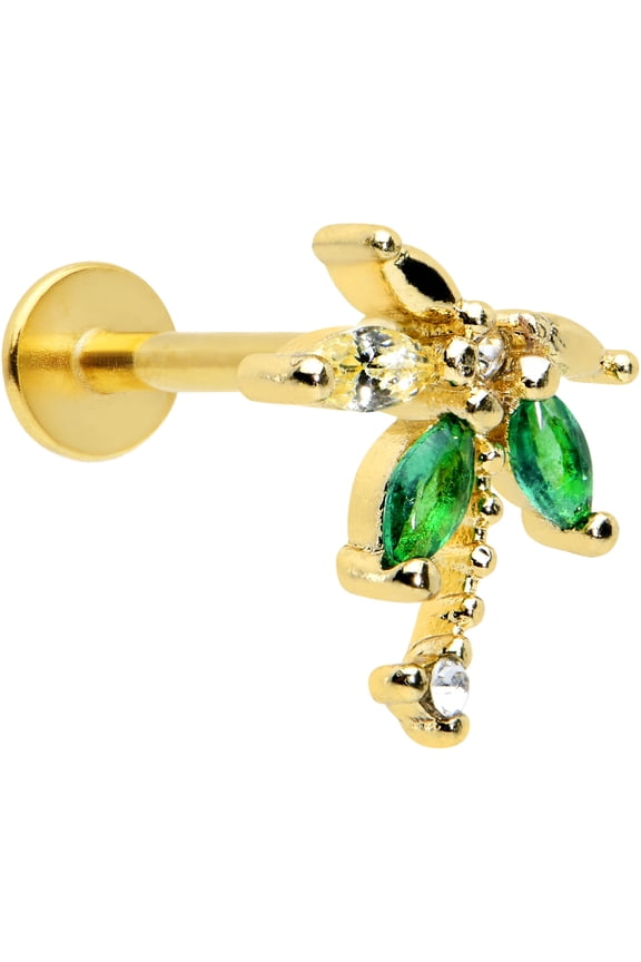 Womens 16G PVD Steel Green Palm Tree Labret Monroe Lip Ring Tragus Cartilage Stud 5/16"