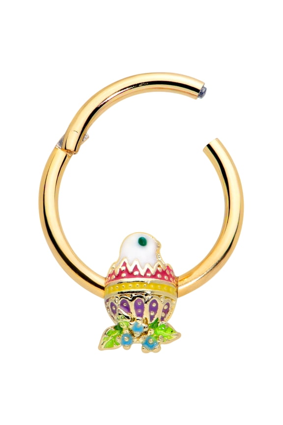 Womens 16G PVD Steel Hinged Segment Ring Seamless Cartilage Nipple Hatch Egg Chick Nose Hoop 3/8"