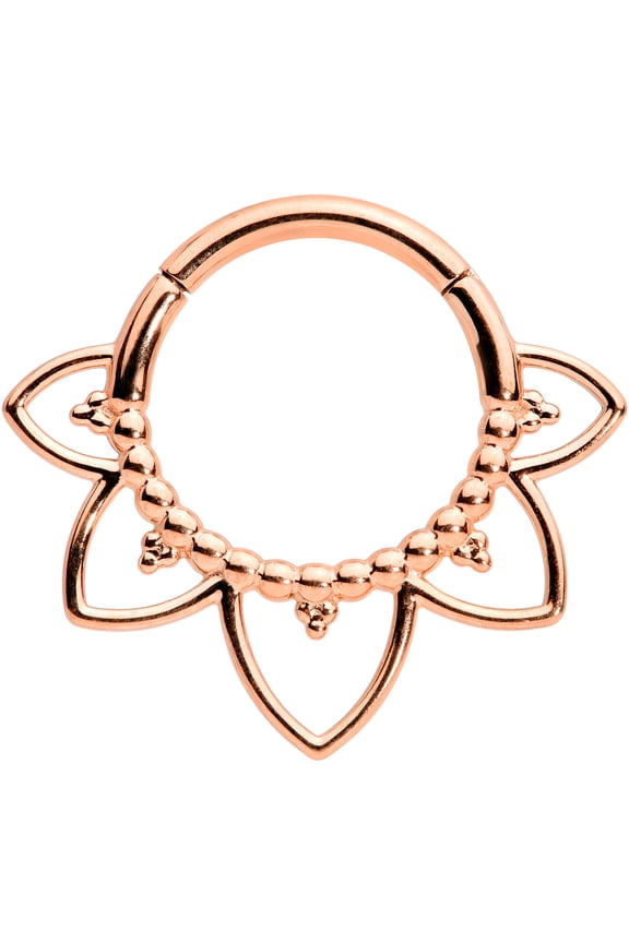 Womens 16G PVD Steel Hinged Segment Ring Seamless Cartilage Nipple Rosy Flower Nose Hoop 5/16"