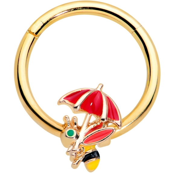 Body Candy Womens 16G PVD Steel Hinged Segment Ring Seamless Cartilage Nipple Umbrella Bee Nose Hoop 3/8"