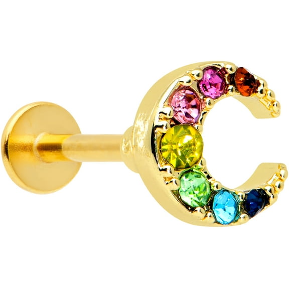 Body Candy Womens 16G PVD Steel Rainbow Crescent Moon Labret Monroe Lip Tragus Cartilage Stud 5/16"
