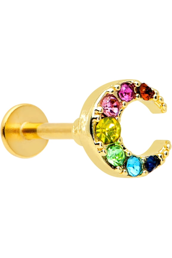 Womens 16G PVD Steel Rainbow Crescent Moon Labret Monroe Lip Tragus Cartilage Stud 5/16"