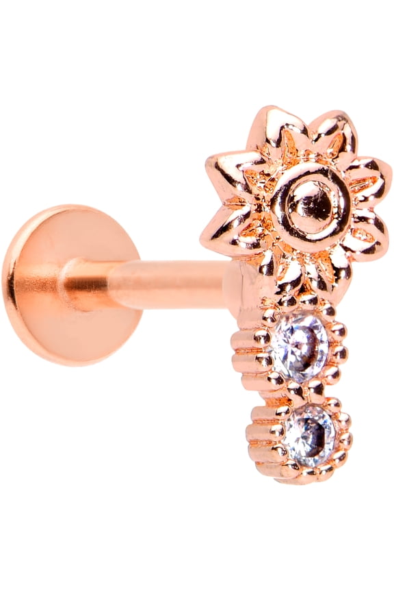 Womens 16G PVD Steel Rosy Clear Sun Labret Monroe Lip Ring Tragus Cartilage Stud 5/16"