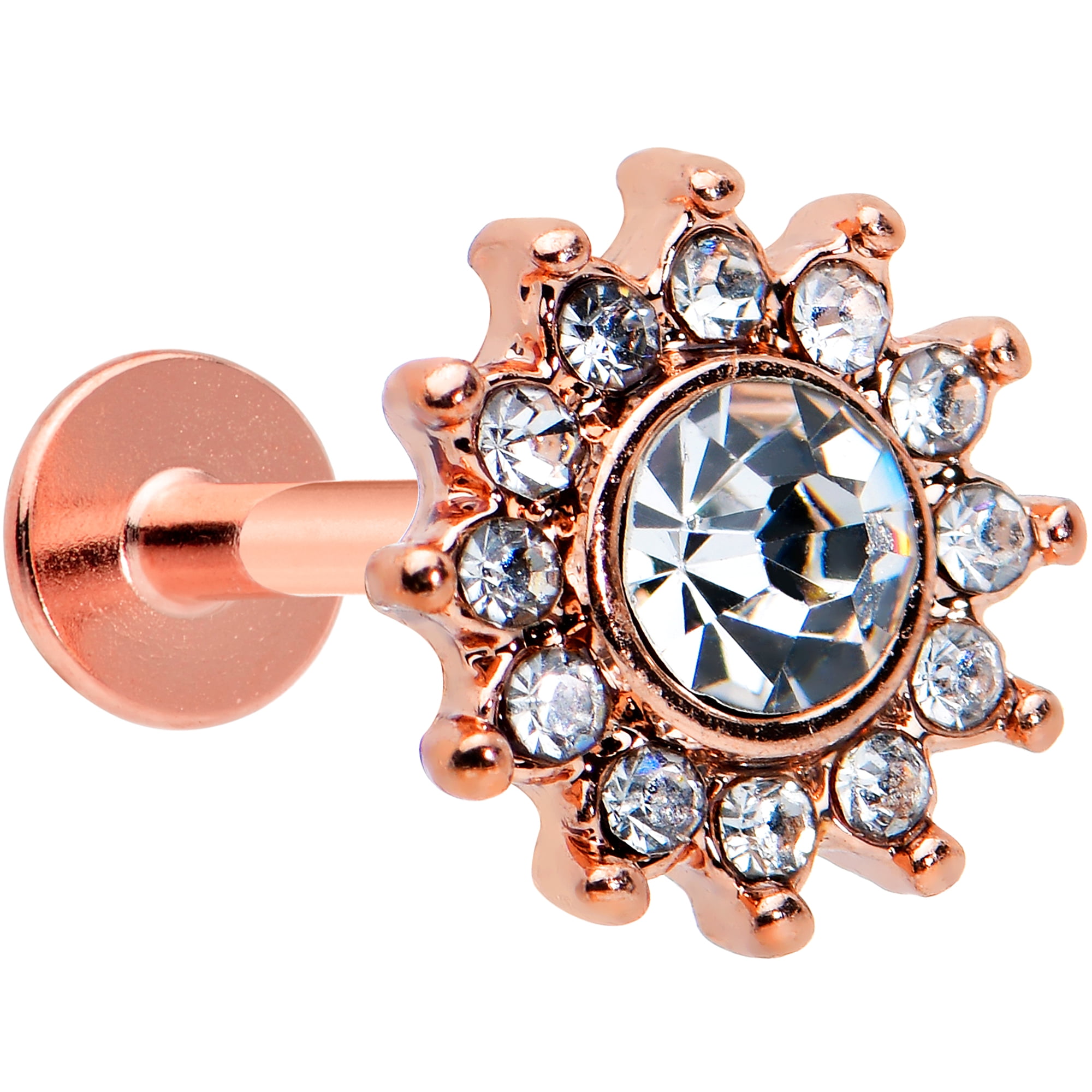 Body Candy Womens 16G PVD Steel Rosy Clear Sun Labret Monroe Lip Ring ...