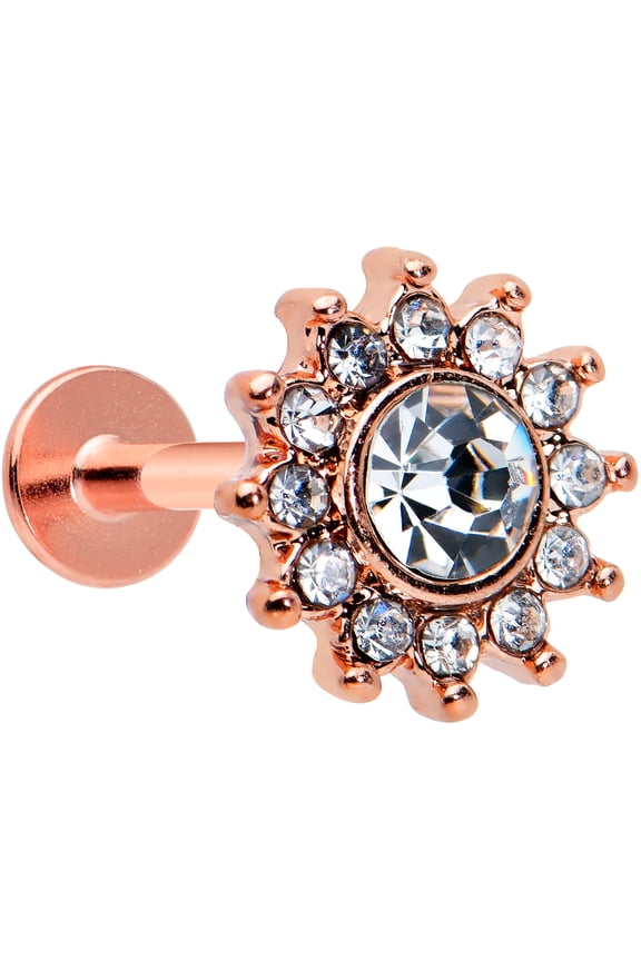 Womens 16G PVD Steel Rosy Clear Sun Labret Monroe Lip Ring Tragus Cartilage Stud 5/16"