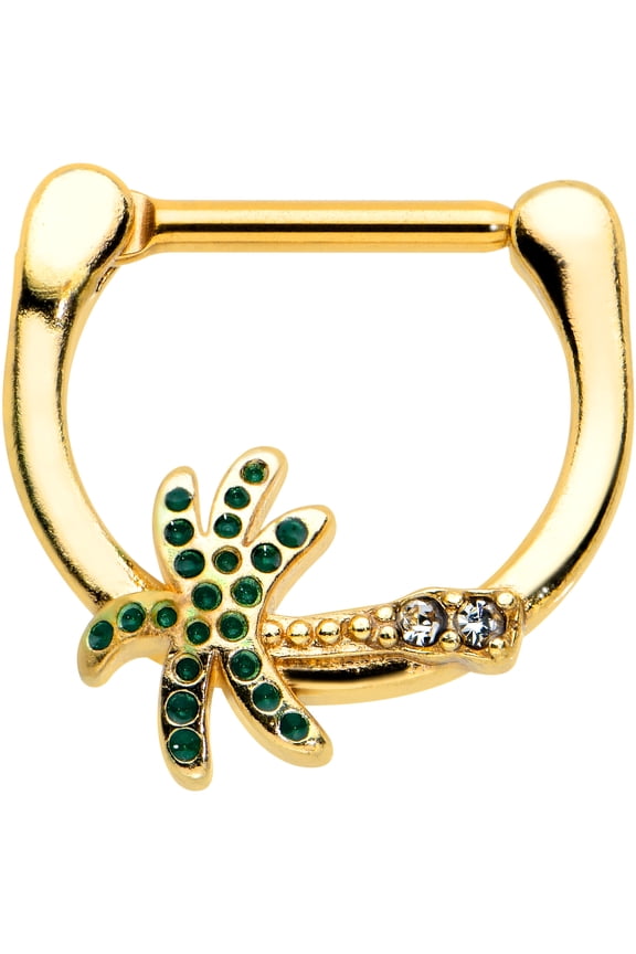 Womens 16G PVD Steel Septum Jewelry Clear Accent Retro Palm Tree Daith Tragus Cartilage Clicker 5/16"