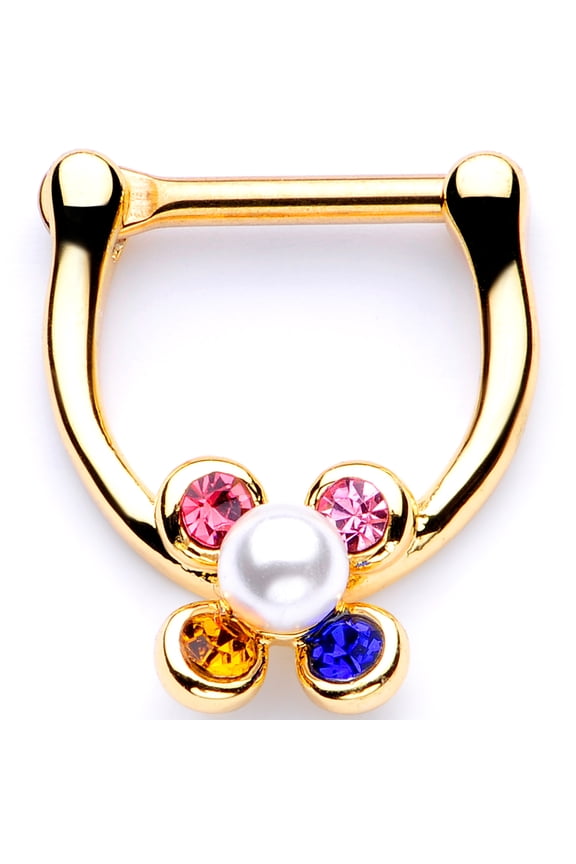 Womens 16G PVD Steel Septum Jewelry Pink Blue Accent Daith Tragus Cartilage Clicker 1/4"
