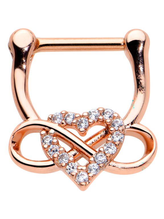 Womens 16G PVD Steel Septum Jewelry Rosy Clear Infinity Heart Daith Tragus Cartilage Clicker 5/16"