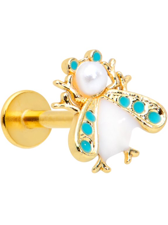 Womens 16G PVD Steel White Snow Bug Labret Monroe Lip Ring Tragus Cartilage Stud 5/16"
