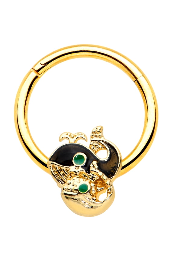 Womens 16G PVD Surgical Steel Clicker Hinged Segment Ring Seamless Duet Whales Nose Hoop 3/8