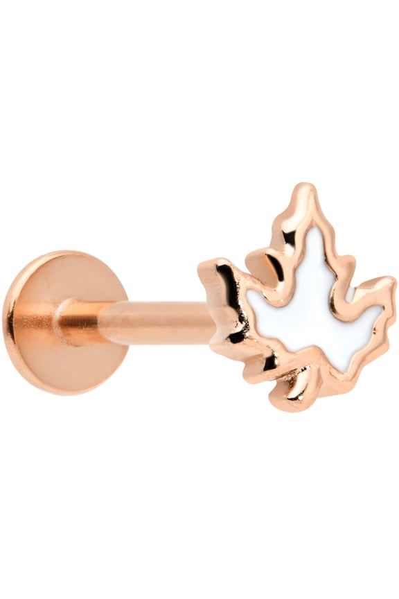 Womens 16G Plated Steel Rosy White Maple Leaf Labret Monroe Lip Ring Tragus Cartilage Stud 5/16"