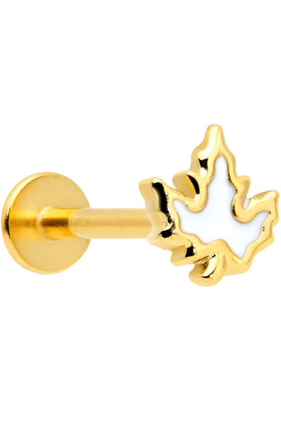 Womens 16G Plated Steel White Maple Leaf Labret Monroe Lip Ring Tragus Cartilage Stud 5/16"