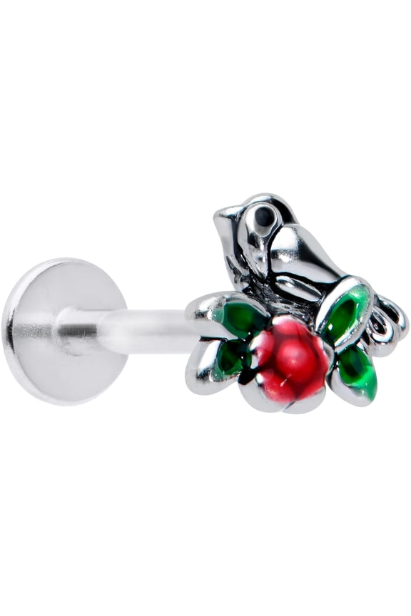 Womens 16G Steel Clear Accent Perch Bird Flower Labret Monroe Lip Ring Tragus Cartilage Stud 5/16