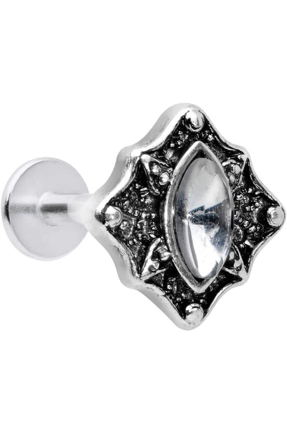 Womens 16G Steel Clear Retro Rhombus Labret LipRing Tragus Cartilage Stud 5/16