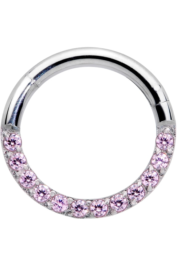 Womens 16G Steel Hinged Segment Ring Seamless Cartilage Septum Pink Nose Hoop 5/16"