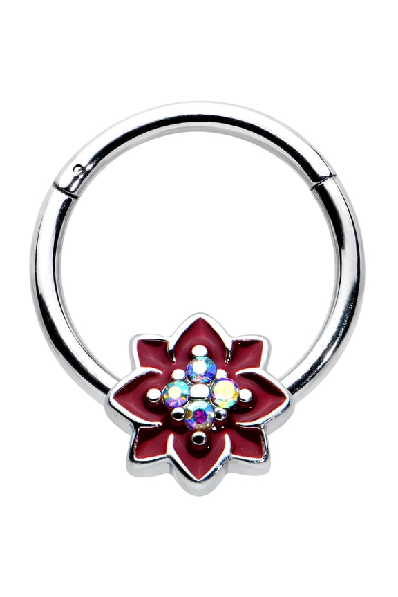 Womens 16G Steel Hinged Segment Ring Seamless CartilagePoinsettia Flower Nose Hoop 3/8