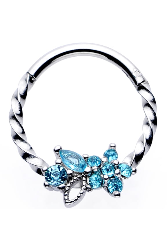 Womens 16G Steel Septum Blue Accent Star Daith Tragus Nose Ring Twisted Cartilage Clicker 3/8