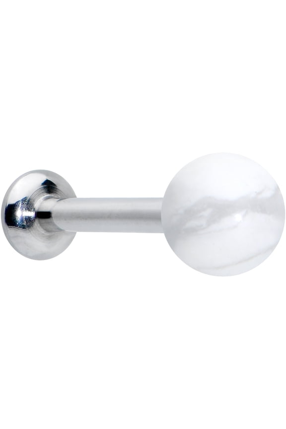 Womens 16G Steel White Howlite 4mm Ball End Labret Monroe Lip Ring Tragus Cartilage Stud 5/16"