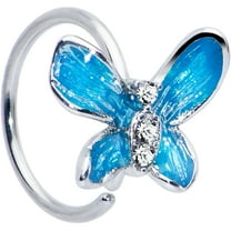 Body Candy Womens 20G 316L Stainless Steel Nose Ring Chunky Butterfly Blue Mens Nose Hoop Ring Circular Nose Ring 5/16”