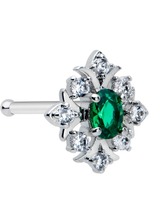 Womens 20G 316L Stainless Steel Nose Ring Green Nose Stud Nose Bone 1/4