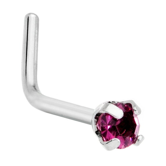 Body Candy Womens 20G 316L Steel L Shaped Nose Ring Purple Accent Nose Stud Body Piercing Jewelry 1/4"