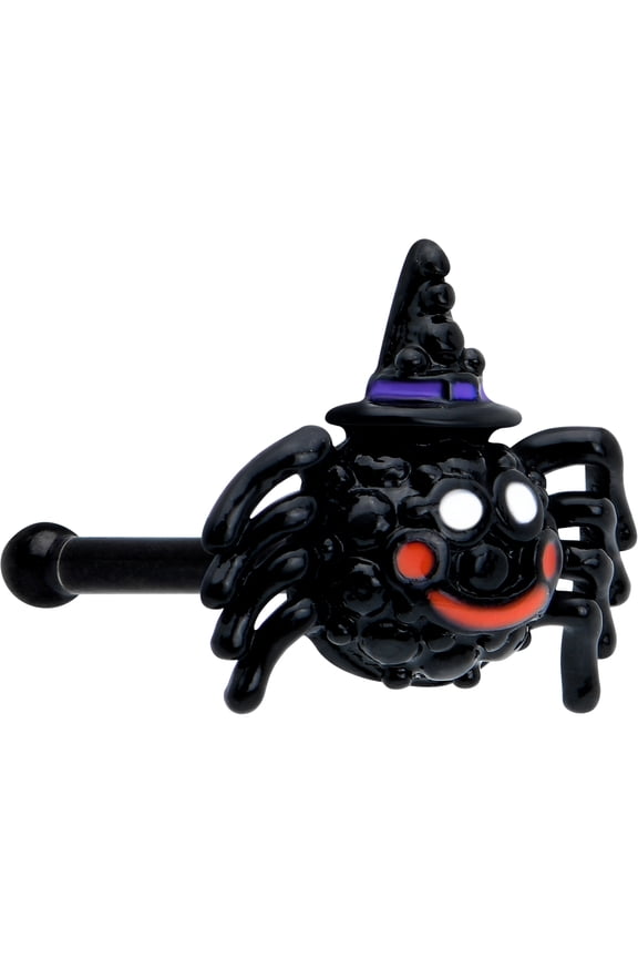 Womens 20G 316L Steel Nose PVD Smiling Witch Spider Nose Stud Nose Bone 1/4