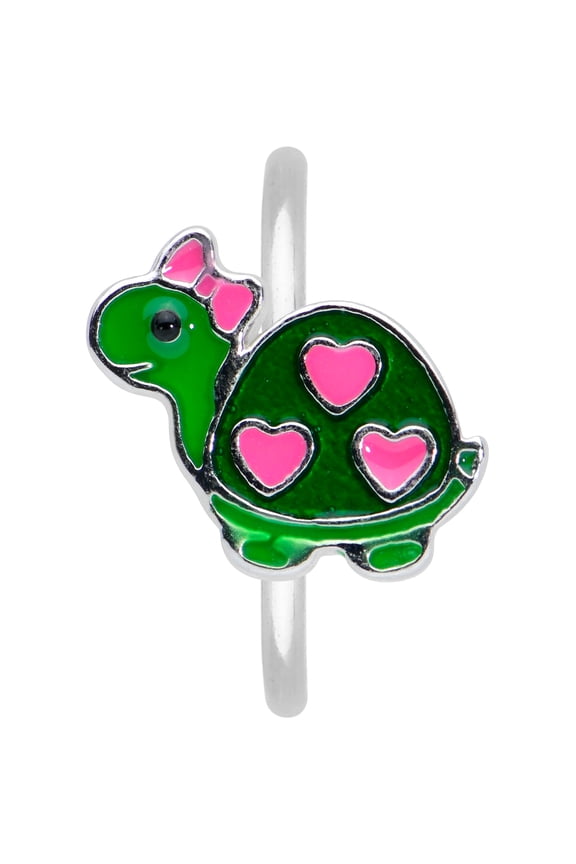 Womens 20G 316L Steel Nose Ring Pink Hearts Green Turtle Nose Hoop Ring Circular Nose Ring 5/16