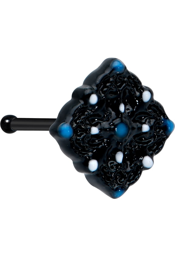 Womens 20G 6mm 316L Steel Black Nose Ring Lacy Rhombus Nose Stud Nose Bone 1/4