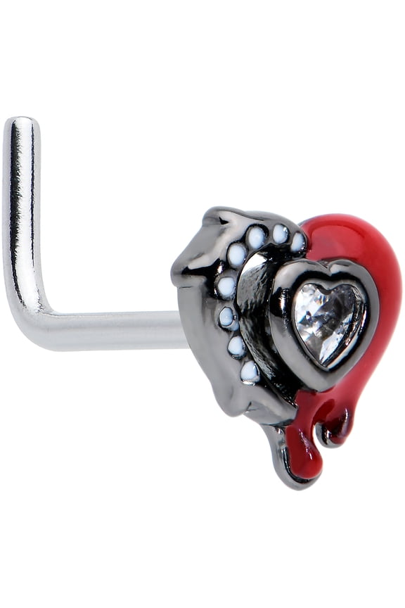 Womens 20G 7mm 316L Stainless Steel L Shaped Nose Ring Bleeding Heart Mens Nose Stud