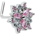 thumbnail image 1 of Body Candy Womens 20G 7mm 316L Steel L Shaped Nose Ring Pink Accent Snowflake Nose Stud Body Piercing Jewelry, 1 of 7