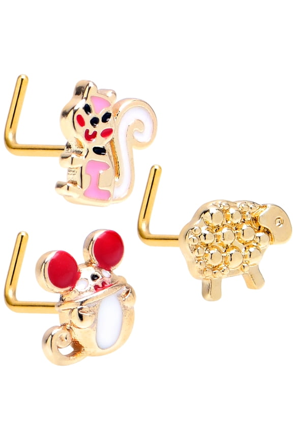 Womens 20G 7mm Stainless Steel Bright L Shaped Nose Ring Critters Nose Stud Body Piercing Jewelry Set Of 3