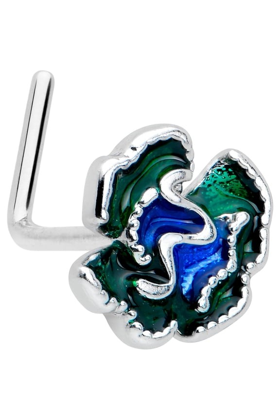 Womens 20G 7mm Steel L Shaped Nose Ring Spring Flower Blue Green Nose Stud