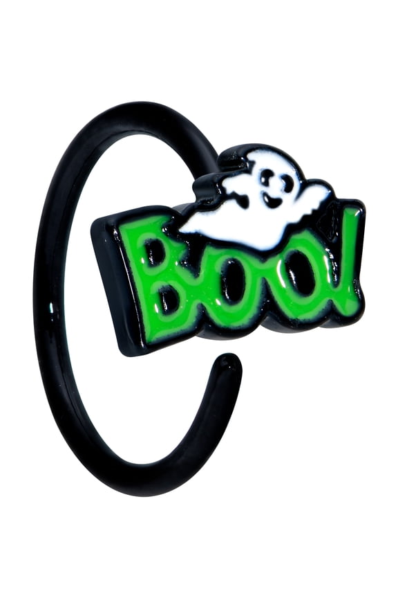 Womens 20G Black PVD Steel Nose Ring Green Boo Ghost Nose Hoop Ring Circular Nose Ring 5/16