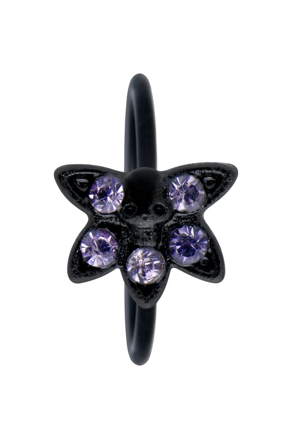 Womens 20G Black PVD Surgical Steel Nose Ring Skull Blossom Nose Hoop Ring Circular Nose Ring 5/16