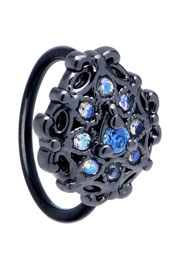 Womens 20G Black Steel Nose Ring Night Blossom Mens Nose Hoop Ring Circular Nose Ring 5/16