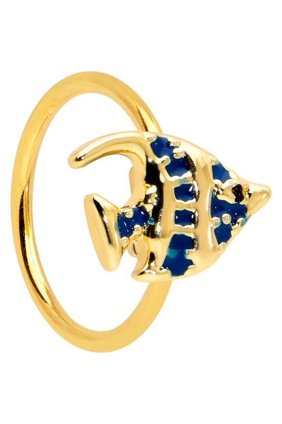 Womens 20G PVD Stainless Steel Nose Ring Blue Angel Fish Nose Hoop Ring Circular Nose Ring 5/16