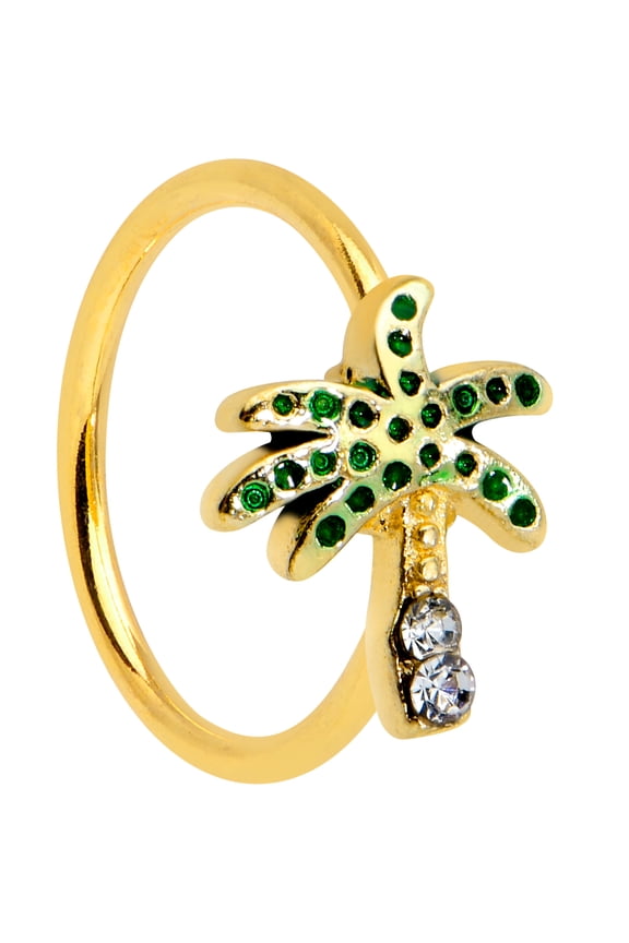 Womens 20G PVD Steel Nose Ring Clear Green Palm Tree Nose Hoop Ring Circular Nose Ring 5/16