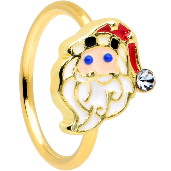 Body Candy Womens 20G PVD Steel Nose Ring Clear Snazzy Santa Nose Hoop Ring Circular Nose Ring 5/16”