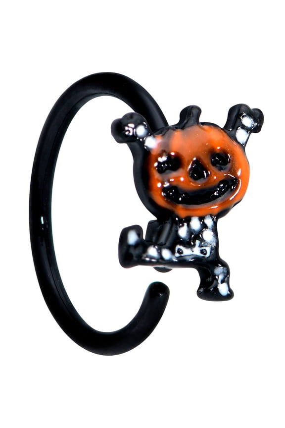 Womens 20G PVD Steel Nose Ring Dancing Pumpkin Skeleton Nose Hoop Ring Circular Nose Ring 5/16