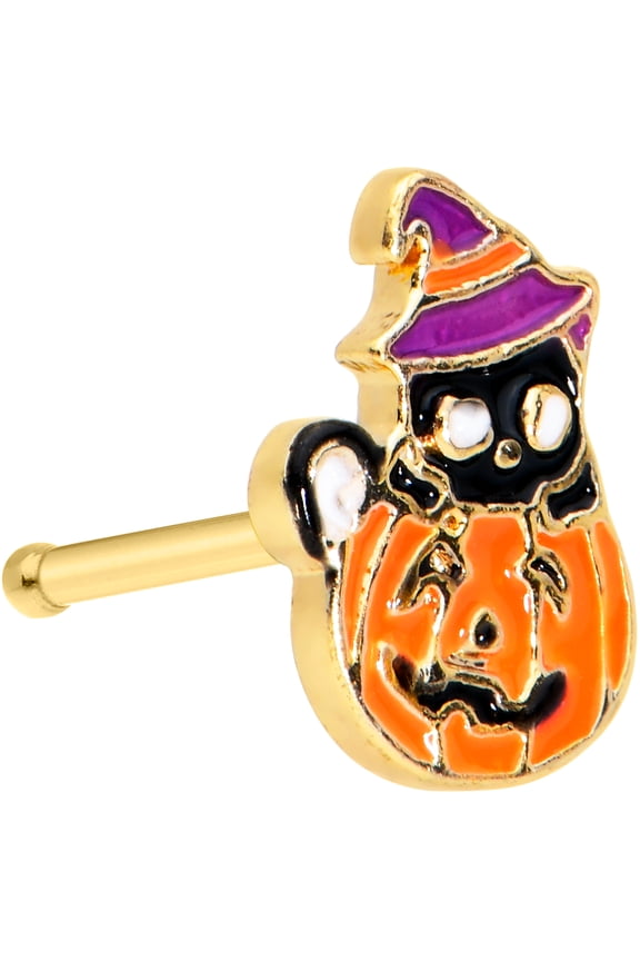 Womens 20G PVD Steel Nose Ring Pumpkin Cat Witch Nose Stud Nose Bone Body Piercing Jewelry 1/4"