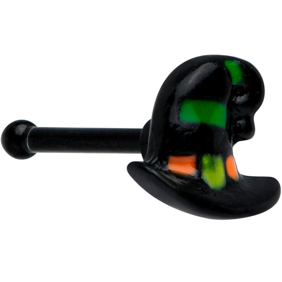 Body Candy Womens 20G PVD Steel Nose Ring Witch Hat Nose Stud Nose Bone Body Piercing Jewelry 1/4"