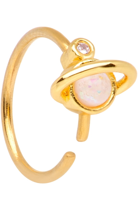 Womens 20G Plated Steel White Accent Planet Nose Ring Nose Hoop Ring Circular Nose Ring 5/16