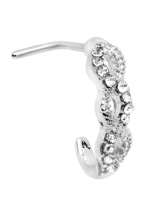 Womens 20G Steel Braid Faux Hoop L Shaped Nose Ring Clear Accent Nose Stud Body Jewelry 5/16"