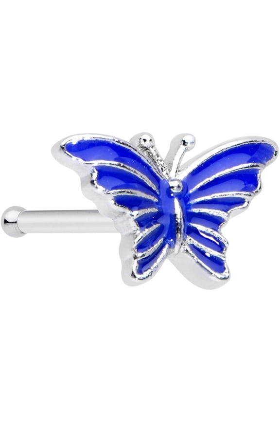 Womens 20G Steel Nose Ring Blue Butterfly Nose Stud Nose Bone Body Piercing Jewelry 1/4"