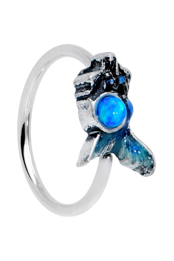 Womens 20G Steel Nose Ring Blue Synthetic Opal Mermaid Nose Hoop Ring Circular Nose Ring 5/16