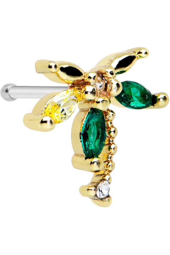 Womens 20G Steel Nose Ring Green Palm Tree Nose Stud Nose Bone Body Piercing Jewelry 1/4"