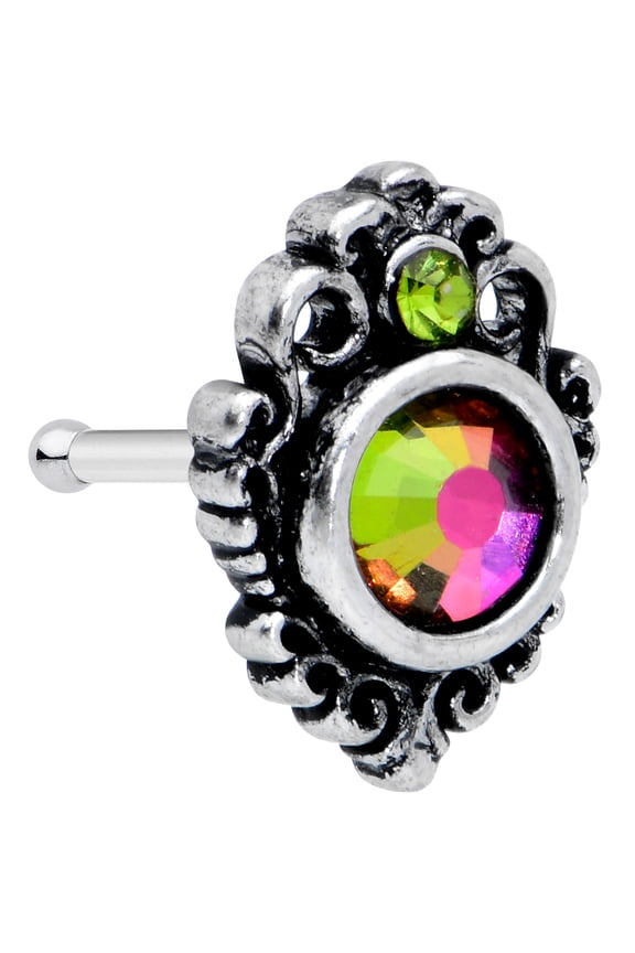 Womens 20G Steel Nose Ring Orange Green Fire Nose Stud Nose Bone Body Piercing Jewelry 1/4"
