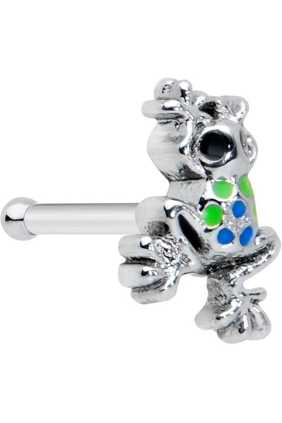 Womens 20G Steel Nose Ring Polka Dot Blue Green Frog Nose Stud Nose Bone 1/4