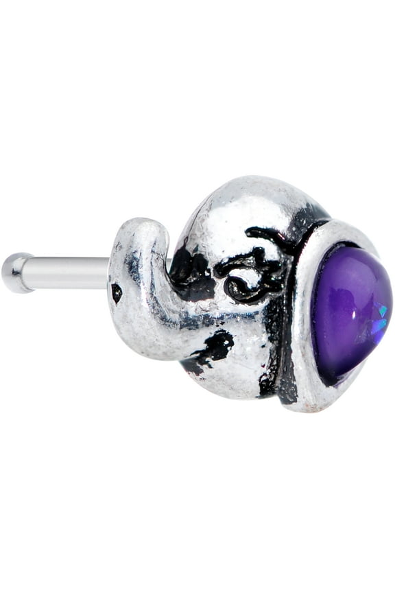 Womens 20G Steel Nose Ring Purple Elephant Nose Stud Nose Bone Body Piercing Jewelry 1/4"